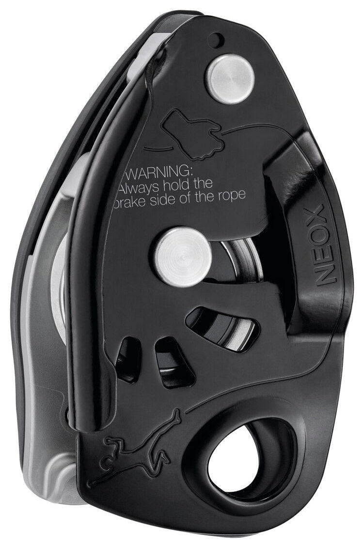Neox - black, belay device with cam-assisted blocking